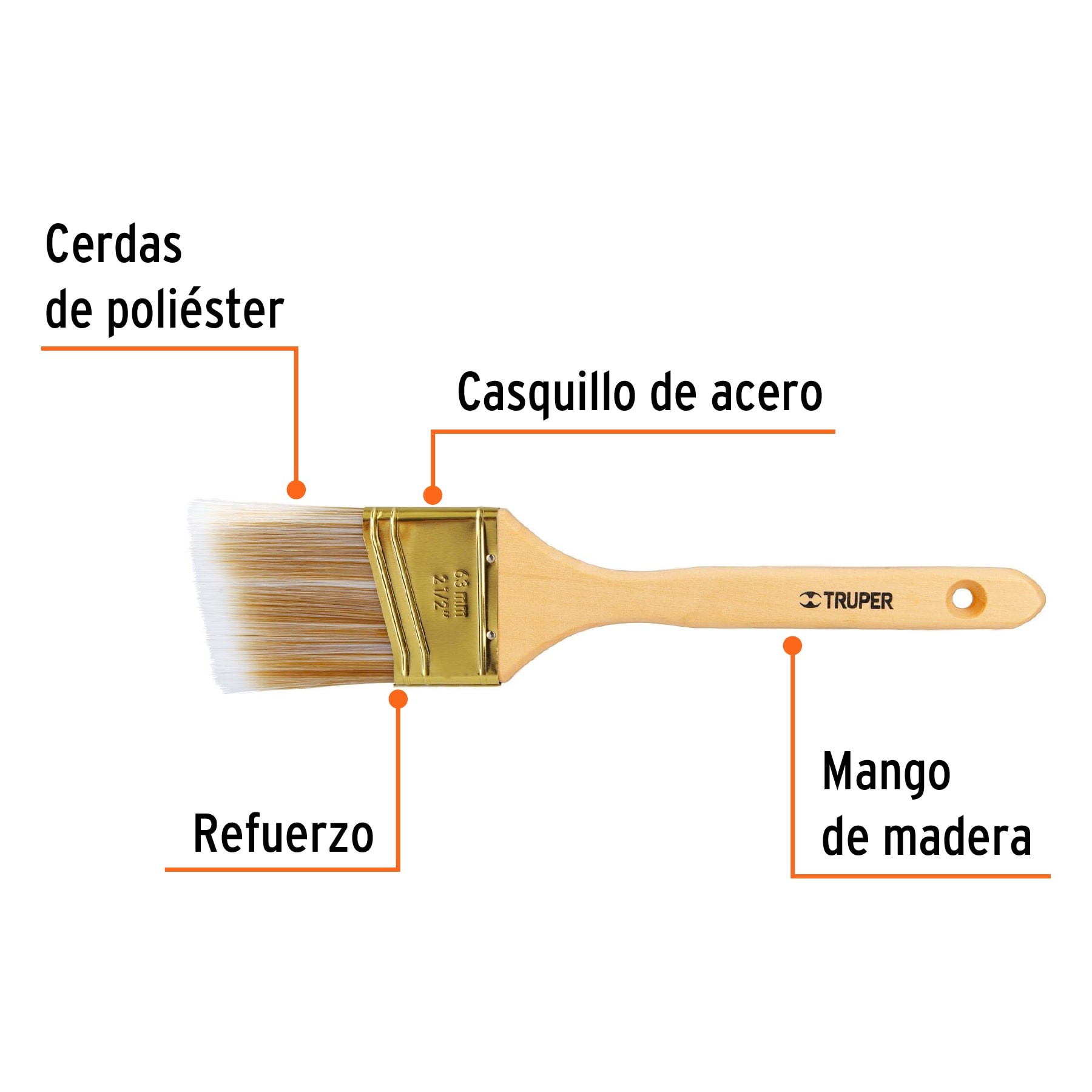 BROCHA CERDAS SINTÉTICAS 2-1/2" CORTE ANGULAR, MANGO MADERA TRUPER 13340