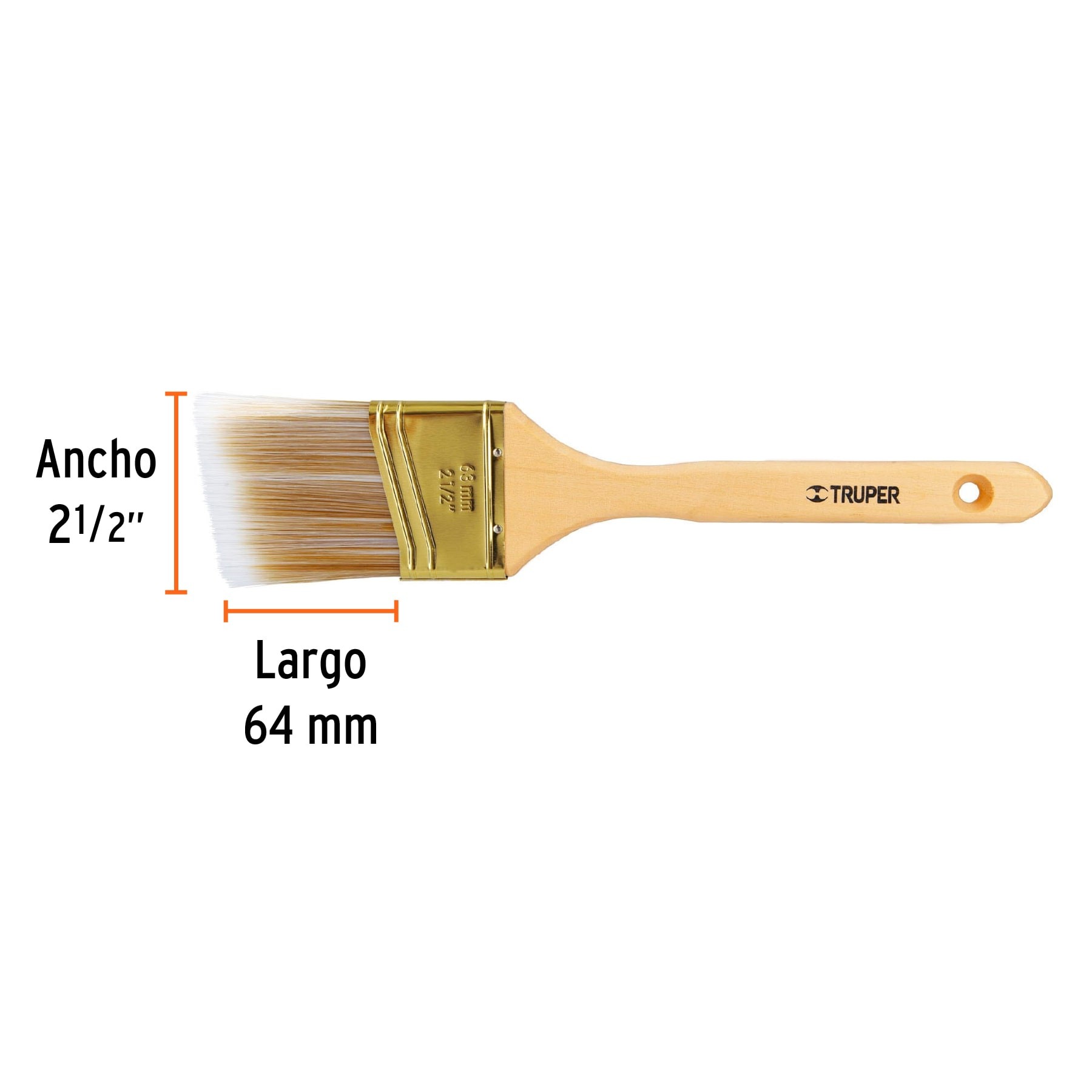 BROCHA CERDAS SINTÉTICAS 2-1/2" CORTE ANGULAR, MANGO MADERA TRUPER 13340