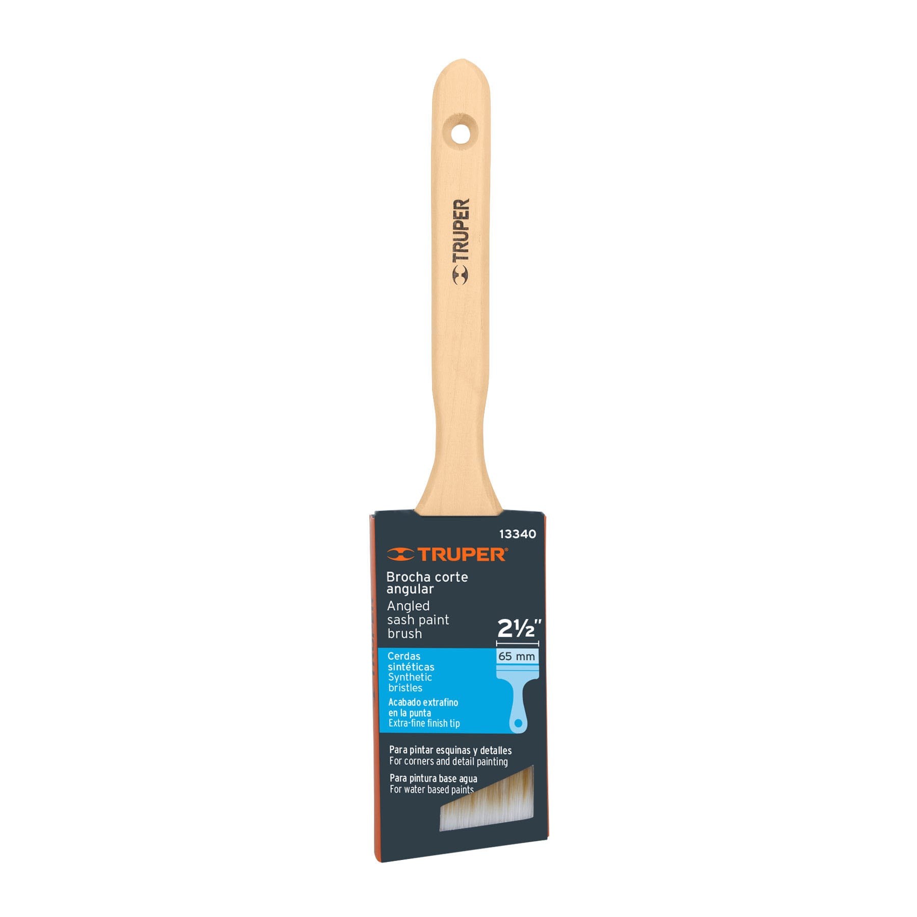 BROCHA CERDAS SINTÉTICAS 2-1/2" CORTE ANGULAR, MANGO MADERA TRUPER 13340