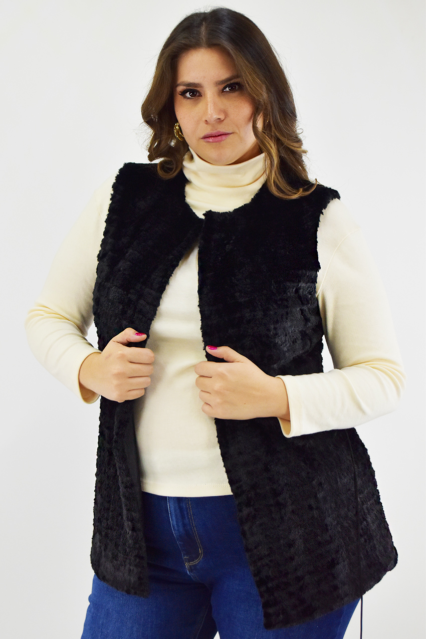 Chaleco de peluche abierto Roman Fashion /Tallas Extras, 2528 (Negro) 