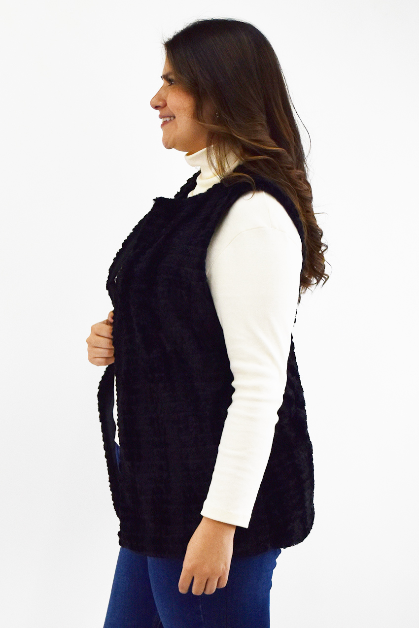 Chaleco de peluche abierto Roman Fashion /Tallas Extras, 2528 (Negro) 
