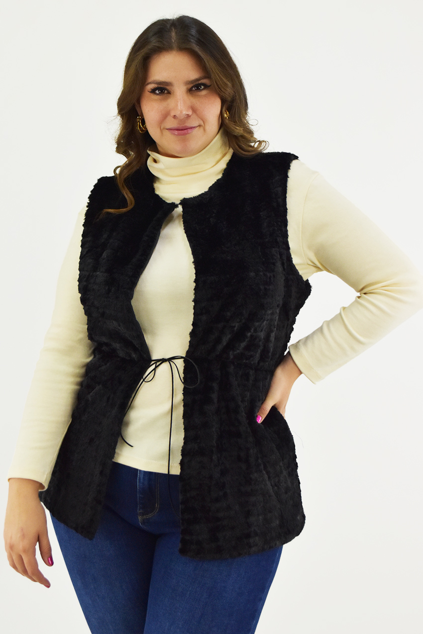 Chaleco de peluche abierto Roman Fashion /Tallas Extras, 2528 (Negro) 