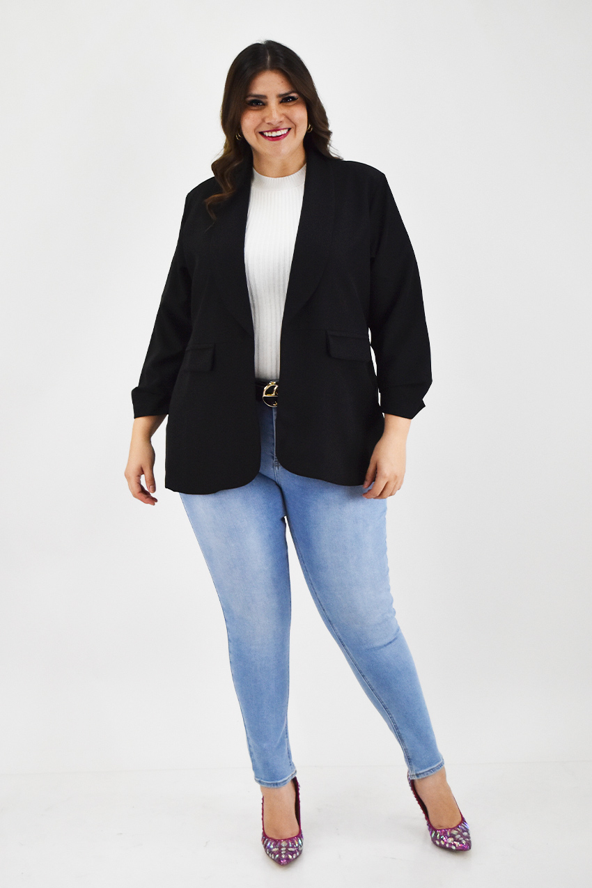 Blazer manga 3/4 Roman Fashion /Tallas Extras, 12255 (Negro) 