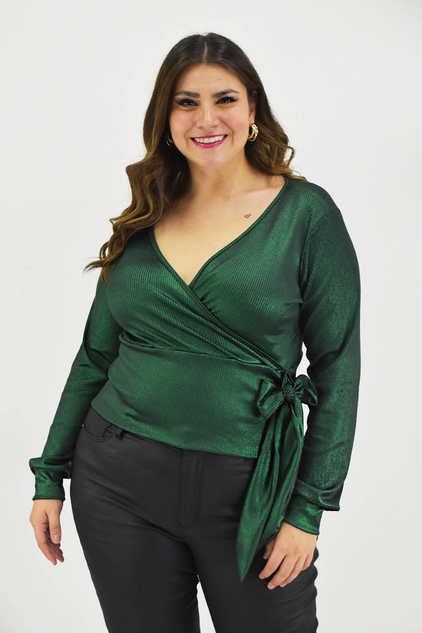 Blusa escote cruzado Roman Fashion /Tallas Extras, 11758 (Verde botella) 