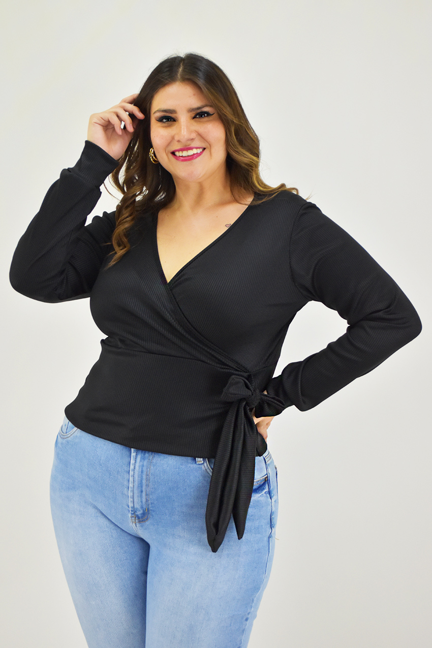 Blusa escote cruzado Roman Fashion /Tallas Extras, 11758 (Negro) 