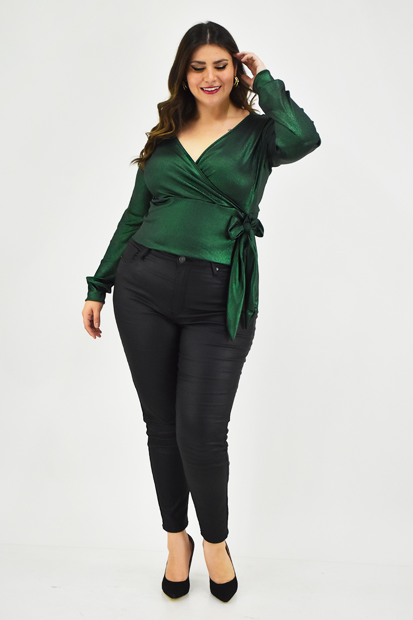 Blusa escote cruzado Roman Fashion /Tallas Extras, 11758 (Verde botella) 
