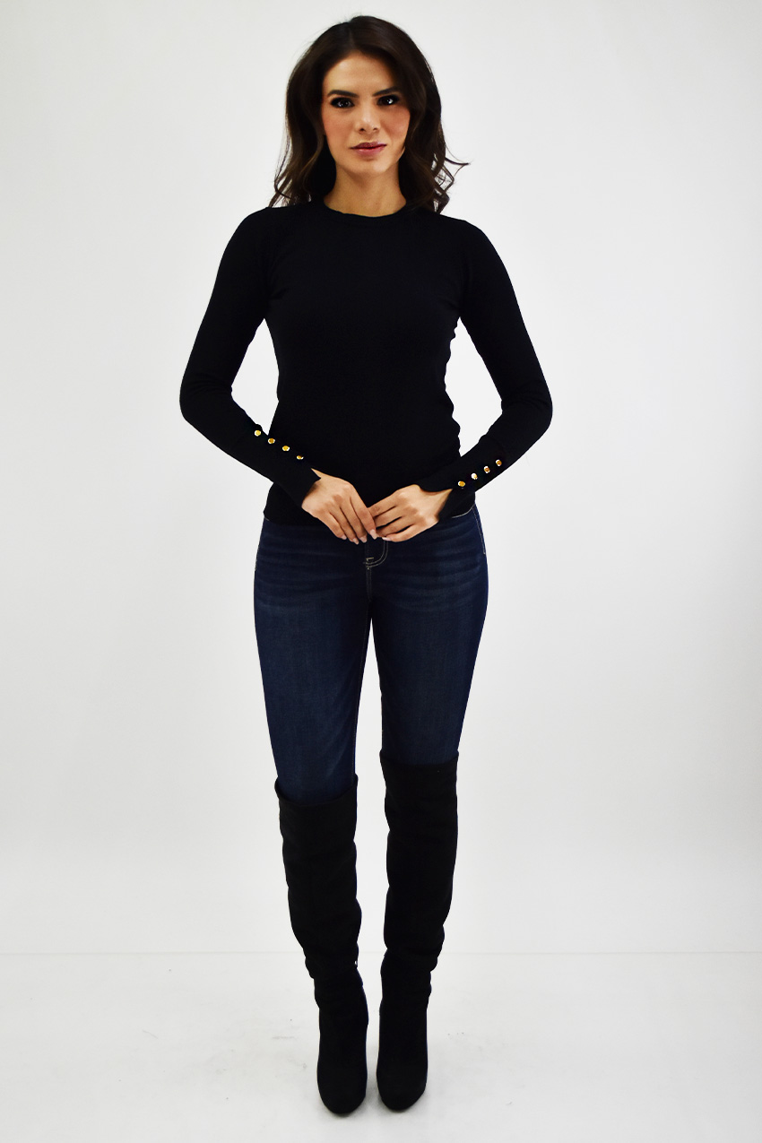 Sueter básico detalle de boton /Juvenil, 0104 (Negro) 