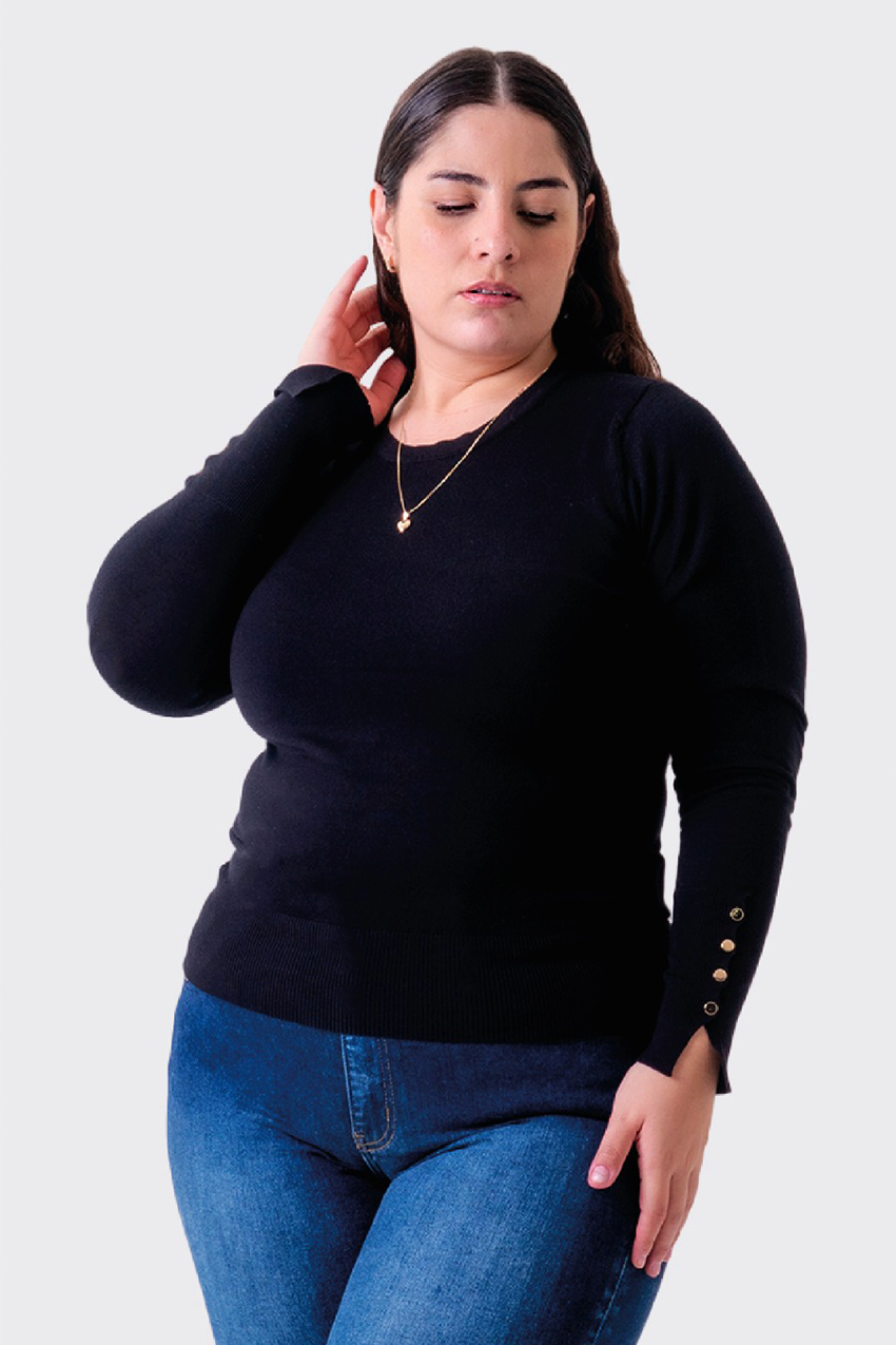 Sueter básico detalle de boton Tallas Extras, 0104 (Negro) 