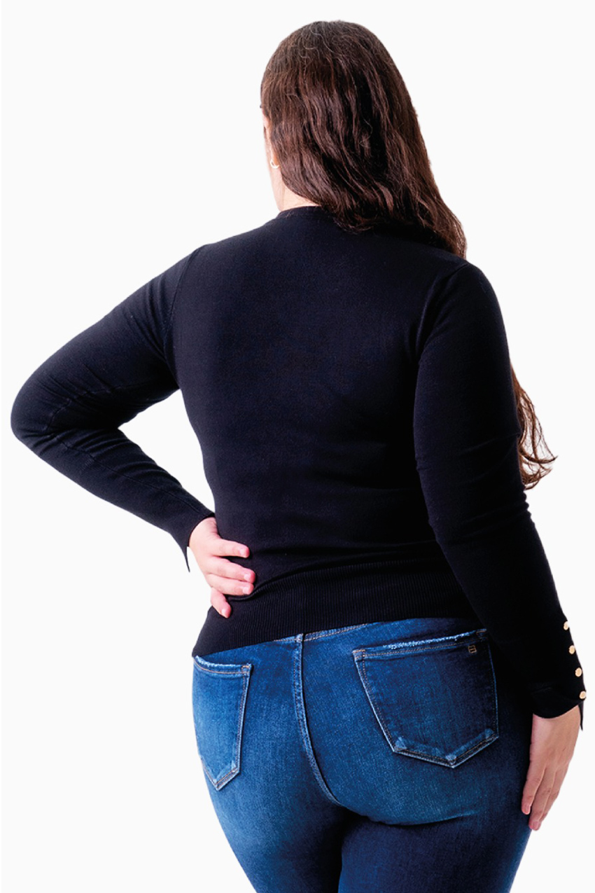 Sueter básico detalle de boton Tallas Extras, 0104 (Negro) 