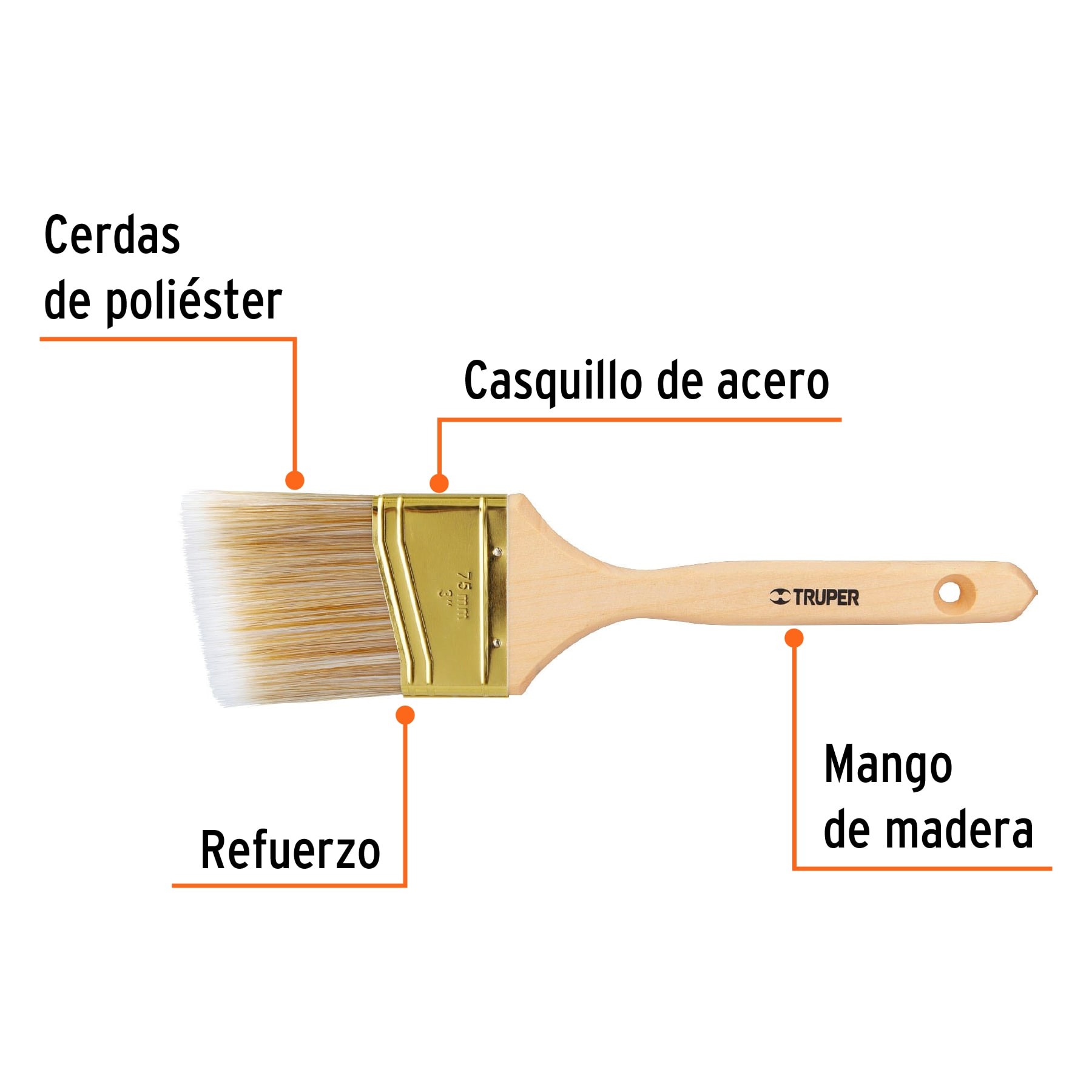 BROCHA CERDAS SINTÉTICAS 3" CORTE ANGULAR, MANGO DE MADERA TRUPER 13341