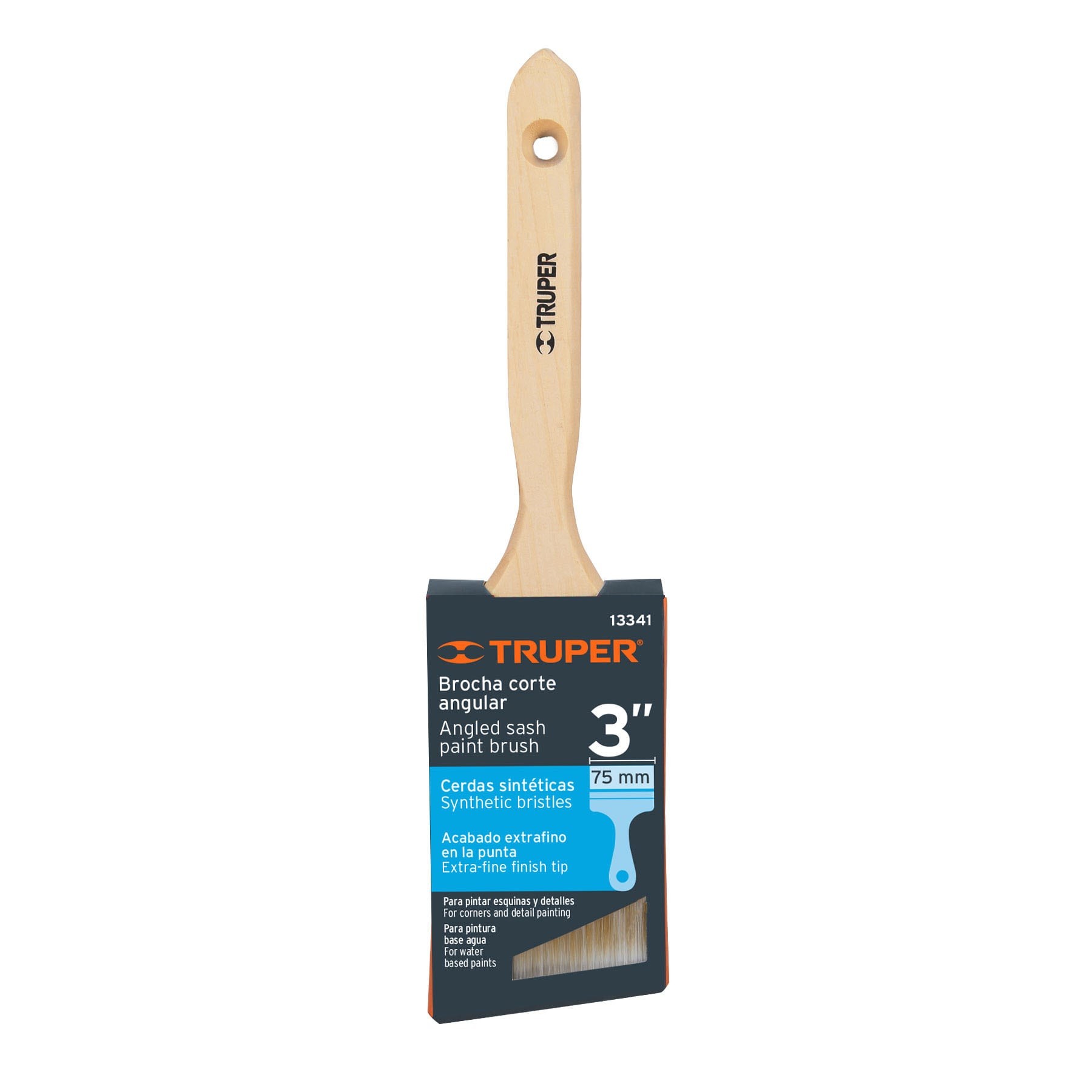 BROCHA CERDAS SINTÉTICAS 3" CORTE ANGULAR, MANGO DE MADERA TRUPER 13341