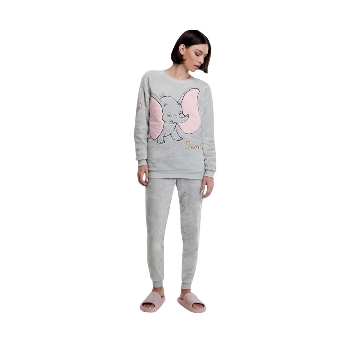 Pijama de 2 piezas para mujer, color gris, con estampado de Dumbo, mod. 1092063