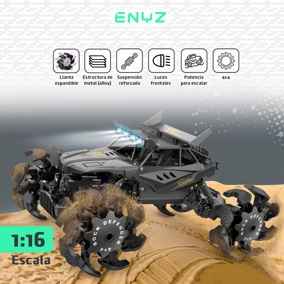 Carro a control remoto buggy con llanta expandible tanque jeep camioneta RC de metal 4x4 10 km h