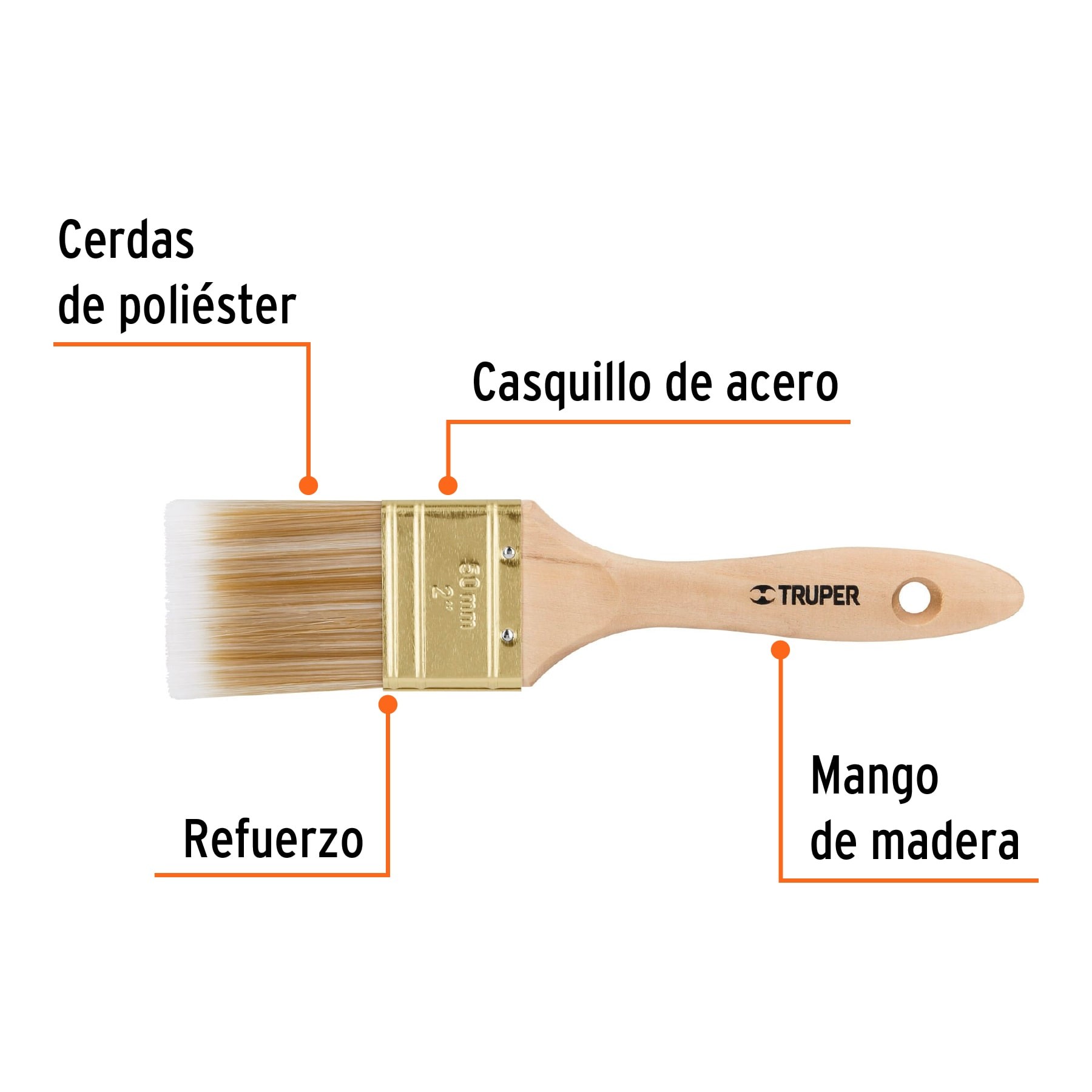 BROCHA CERDAS SINTÉTICAS 2" CORTE RECTO, MANGO DE MADERA TRUPER 13344