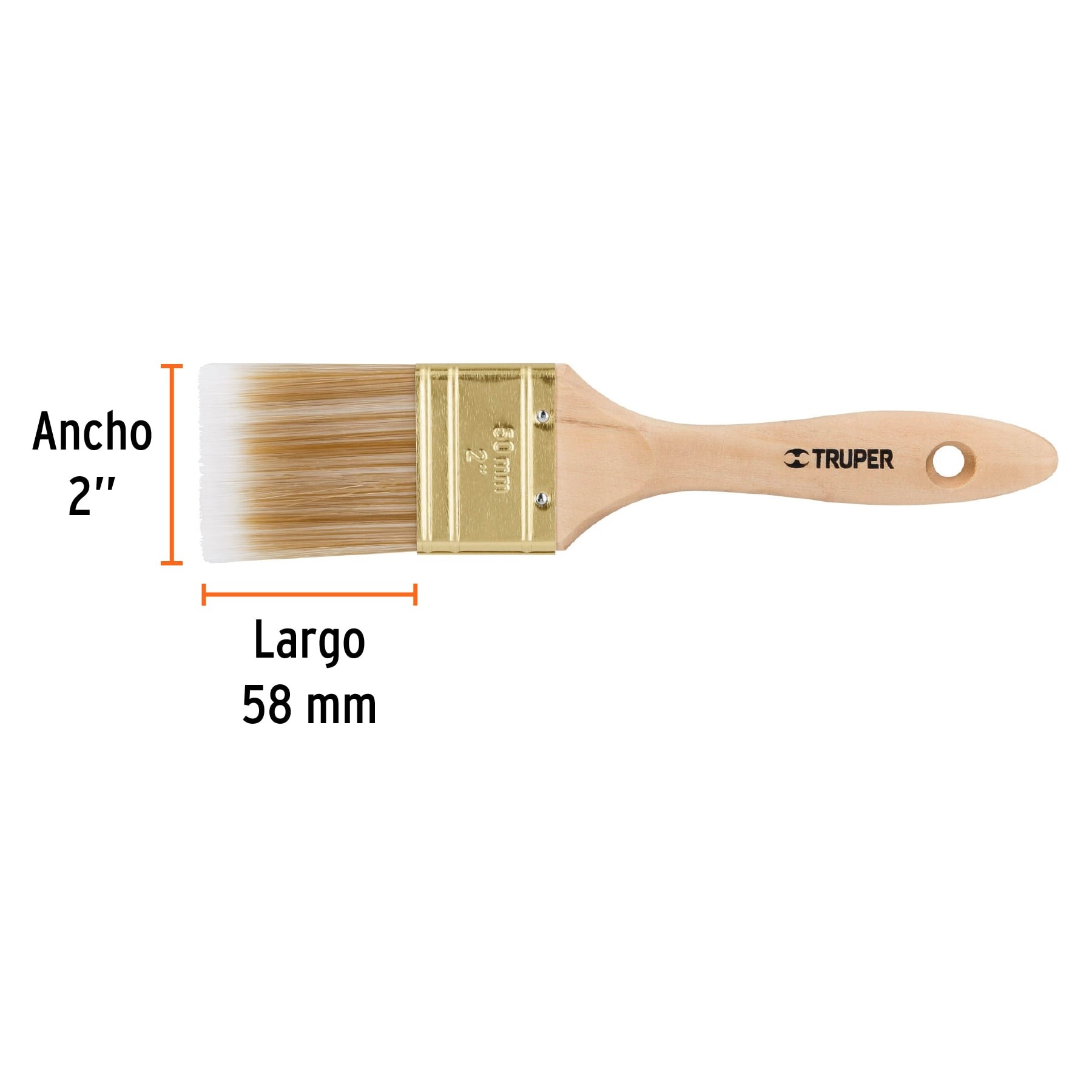 BROCHA CERDAS SINTÉTICAS 2" CORTE RECTO, MANGO DE MADERA TRUPER 13344