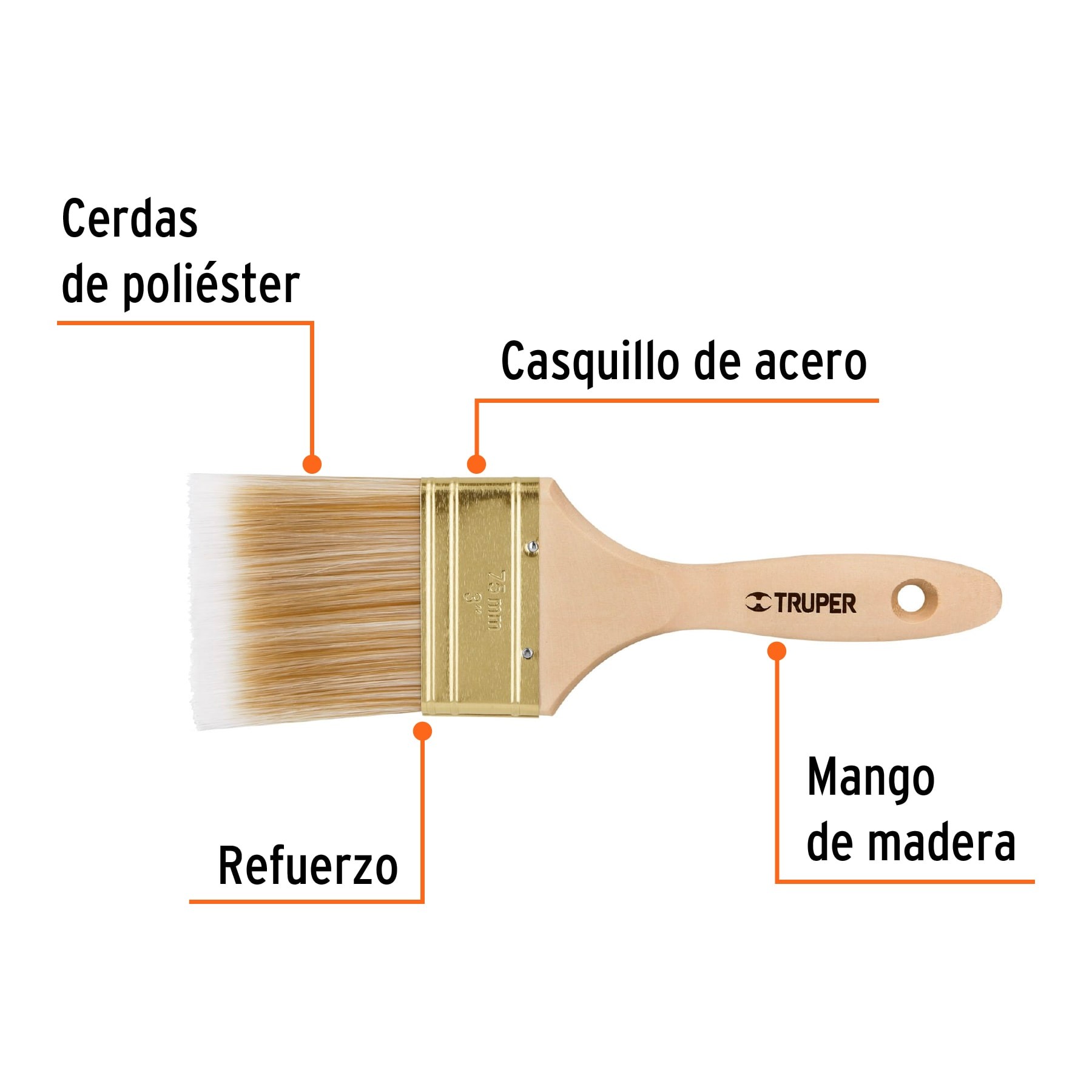 BROCHA CERDAS SINTÉTICAS 3" CORTE RECTO, MANGO DE MADERA TRUPER 13346