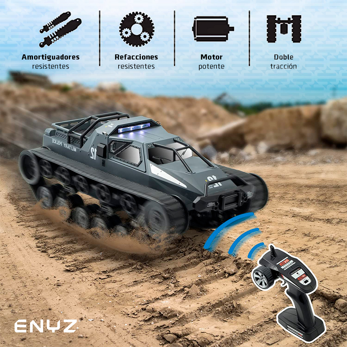 Carro de Control Remoto Tanque Guerra 4X4 RC Camioneta Todo Terreno Militar 15Km h Buggy RC SG 1203  RC con batería adicional.