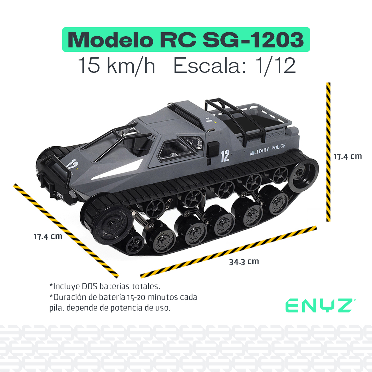 Carro de Control Remoto Tanque Guerra 4X4 RC Camioneta Todo Terreno Militar 15Km h Buggy RC SG 1203  RC con batería adicional.