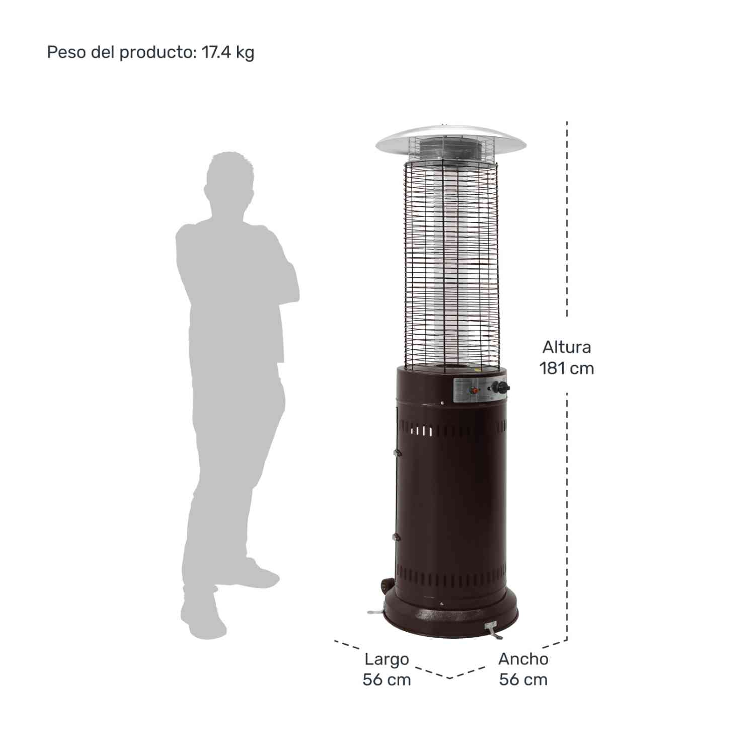 Calefactor Patio Exterior Calenton Torre Gas Lp 1.8m