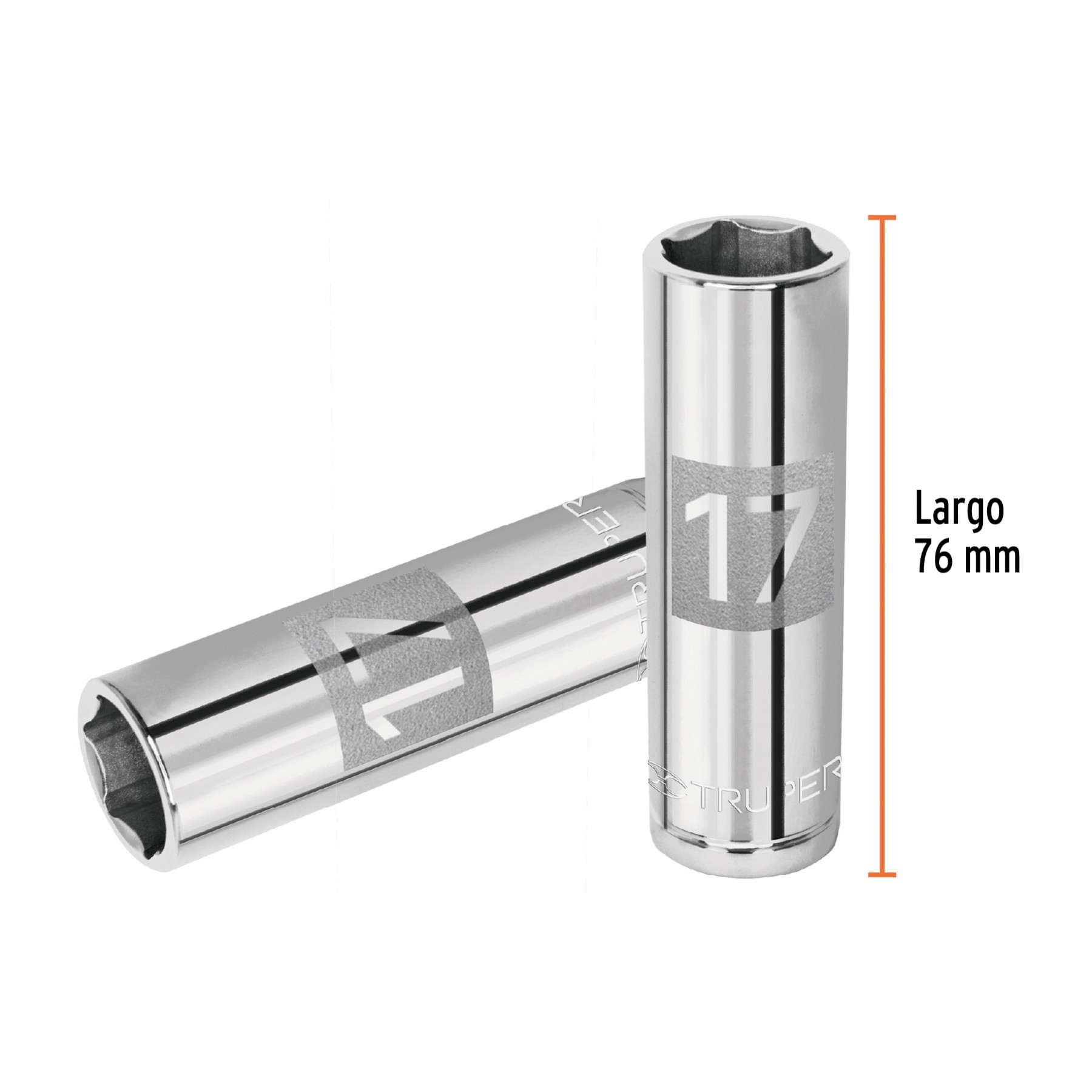 DADO LARGO DE 17 MM, 6 PUNTAS, CUADRO 1/2", TRUPER 13357