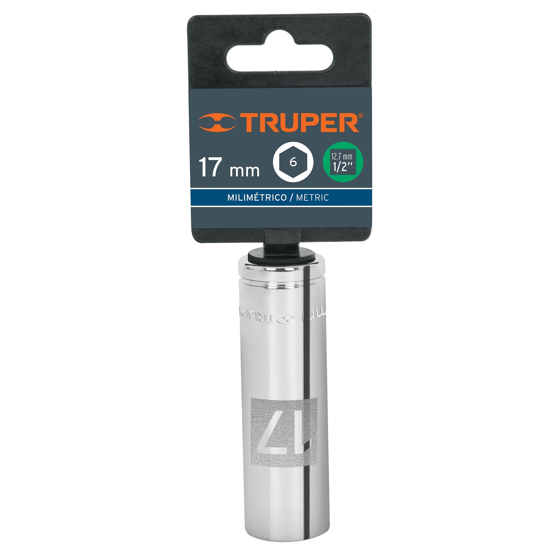 DADO LARGO DE 17 MM, 6 PUNTAS, CUADRO 1/2", TRUPER 13357