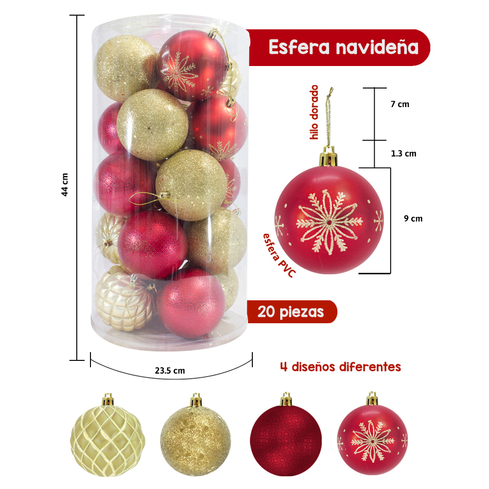 Importadora la Merced Esferas Navideñas Grandes De plástico 20 Piezas 9 Cm Decoración Colgante Adornos para Árbol Navidad Juego de Adornos Navidad Esferas económicas