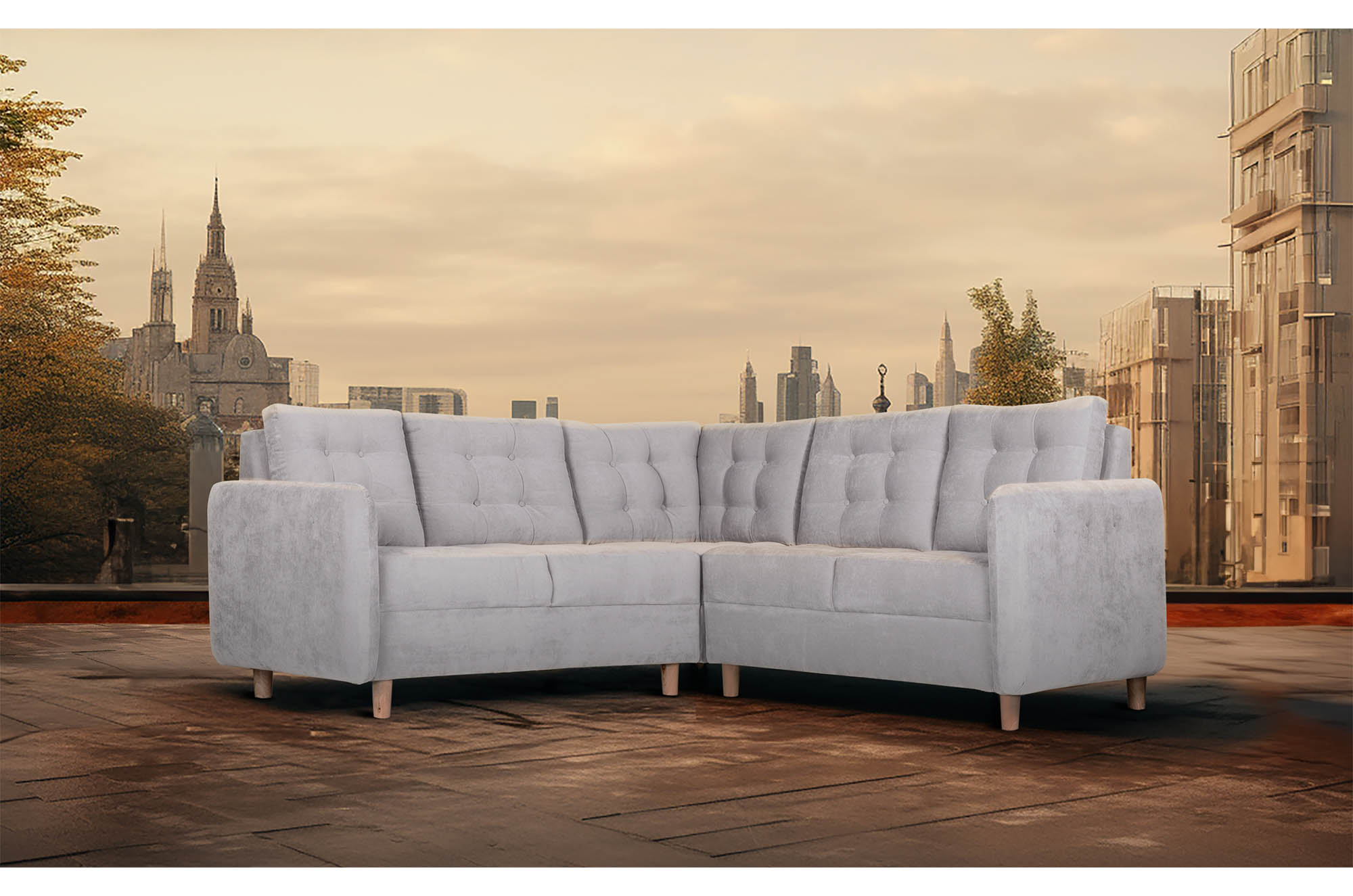 Sala Modular Makora Astori Gris Claro con Tecnología Beehive Airflex Foam Reversible Tela Velvet