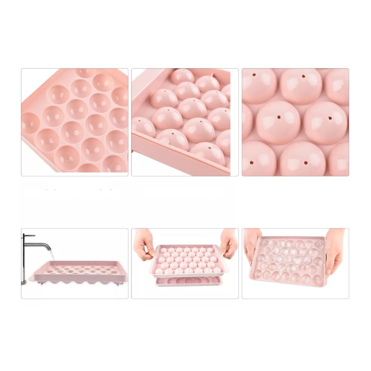 Molde Charola Bandeja para Hielos de Esfera 3d Cocina Bar Bebidas Rosa