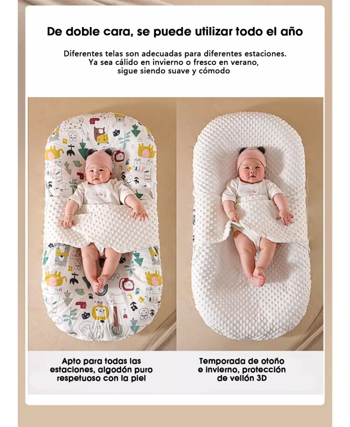 Cuna Colecho Portátil De Látex Natural Para Bebé Doble Vista