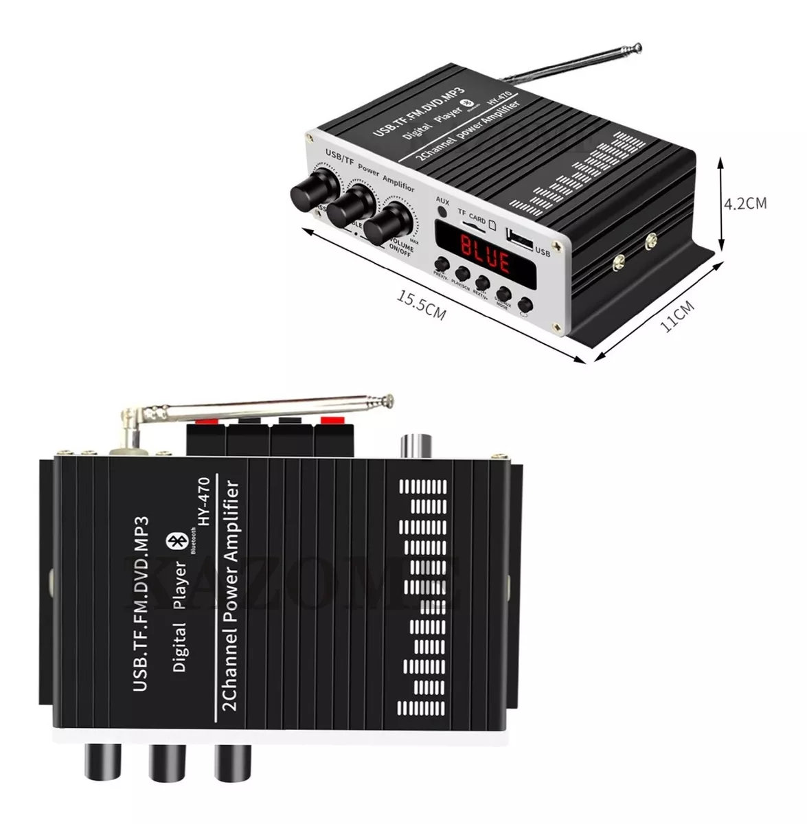 Amplificador Auto Moto Casa 12v Fm Usb Tf Bluetooth Aux Mp3