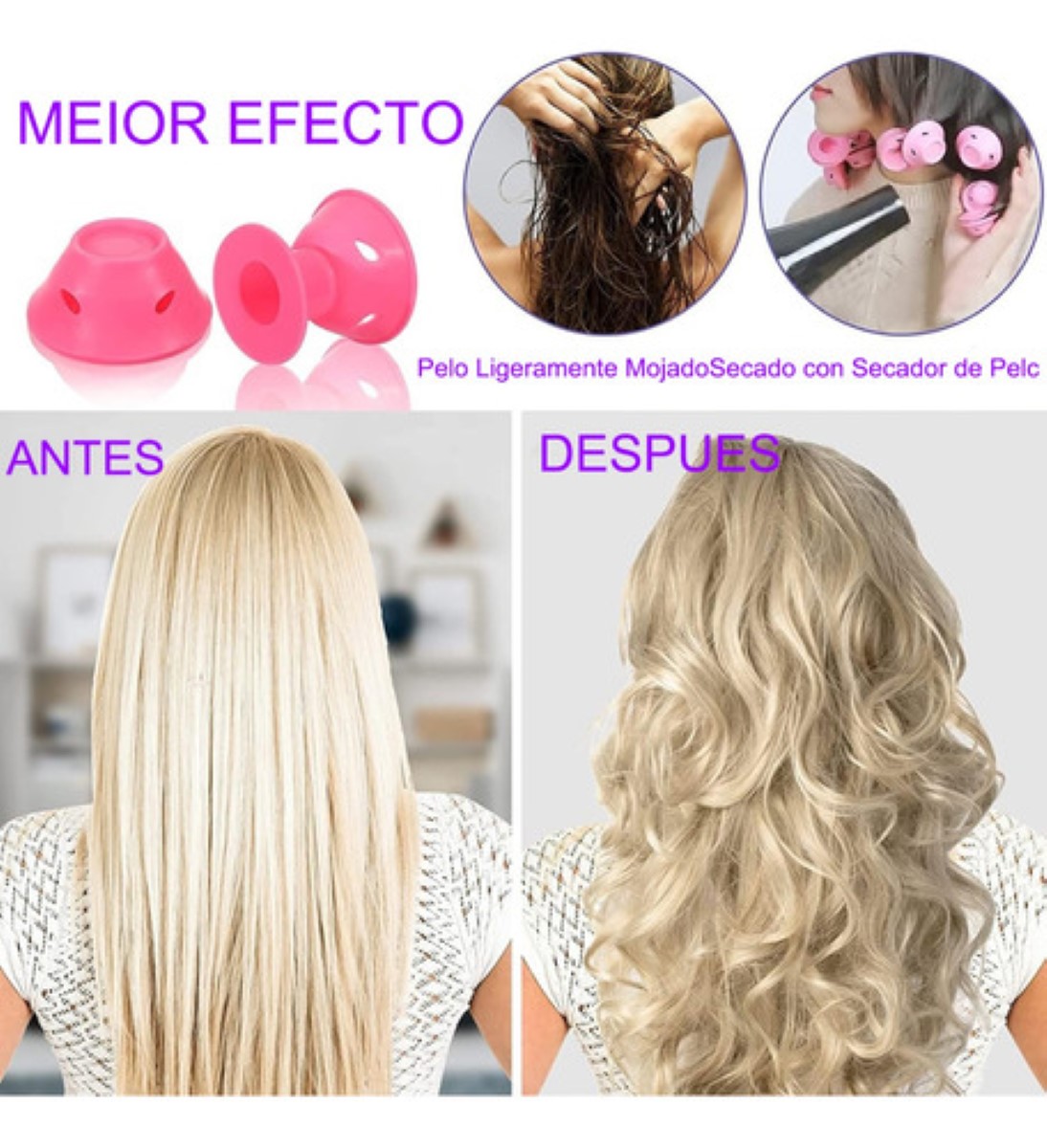 Rulos De Pelo Mágicos Rizadores De Silicona 80 Pzs, Rosa