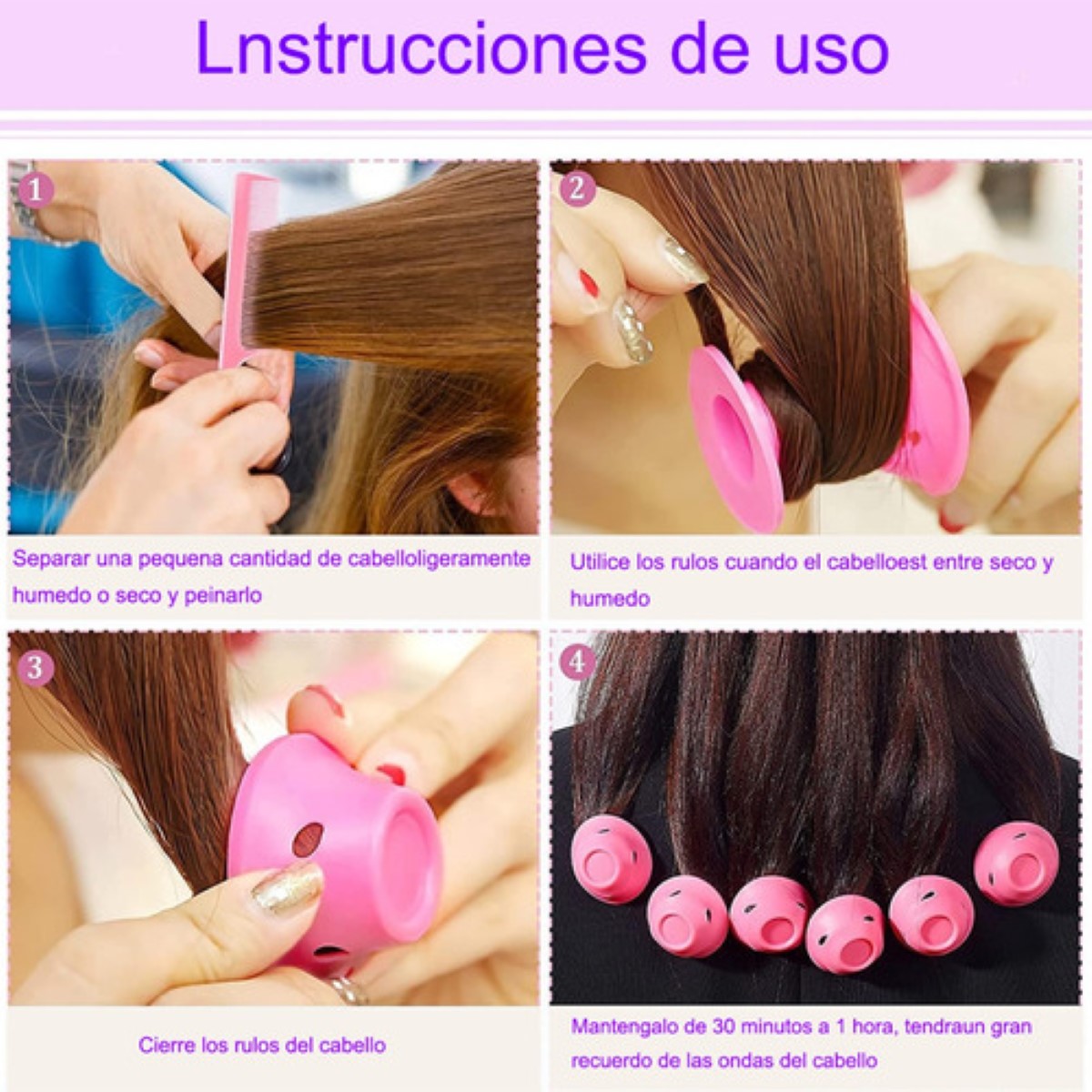Rulos De Pelo Mágicos Rizadores De Silicona 80 Pzs, Rosa
