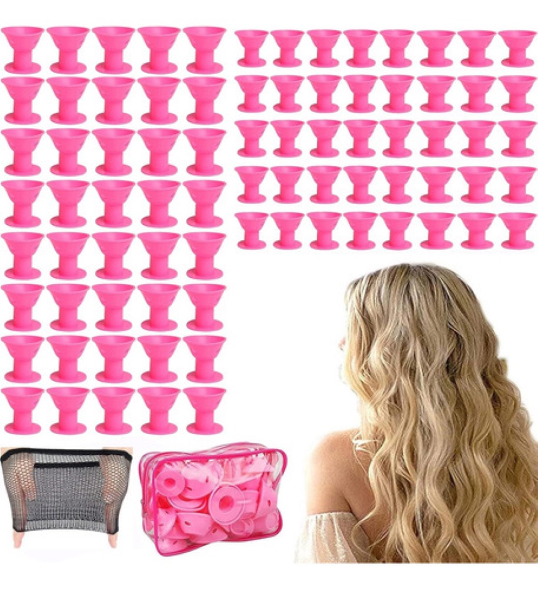 Rulos De Pelo Mágicos Rizadores De Silicona 80 Pzs, Rosa