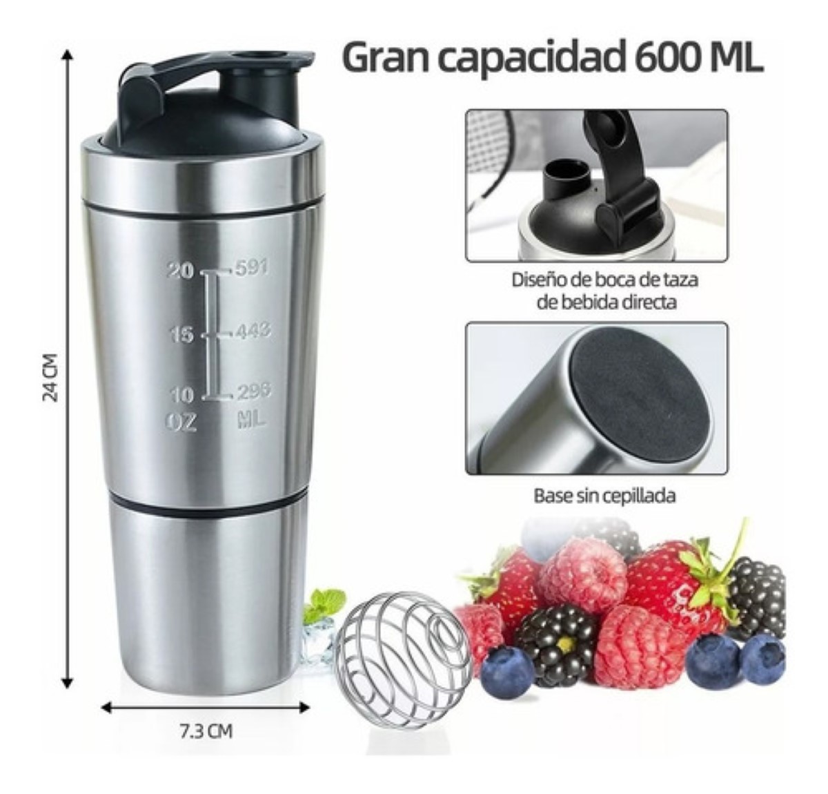 Vaso Agitador De Proteína De Acero Inoxidable Para Gimnasio Plata