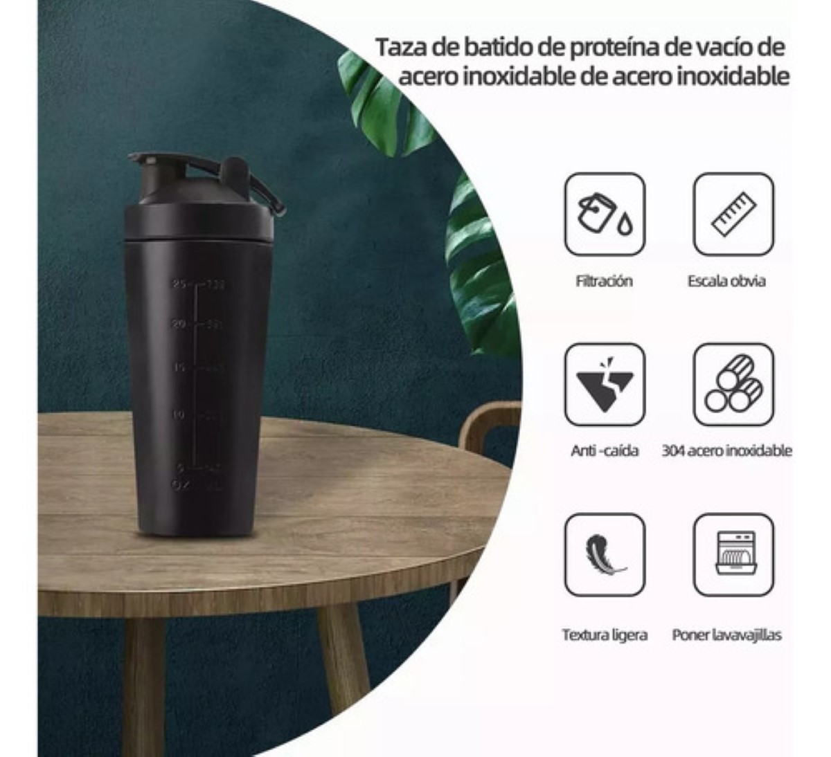 Vaso Shaker Acero Inoxidable Gym, Color Negro