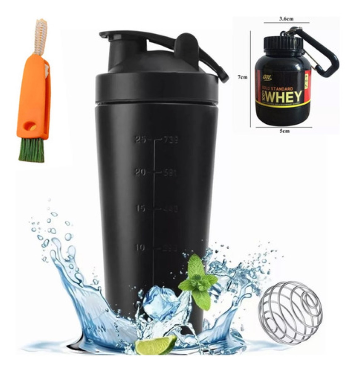 Vaso Shaker Acero Inoxidable Gym, Color Negro