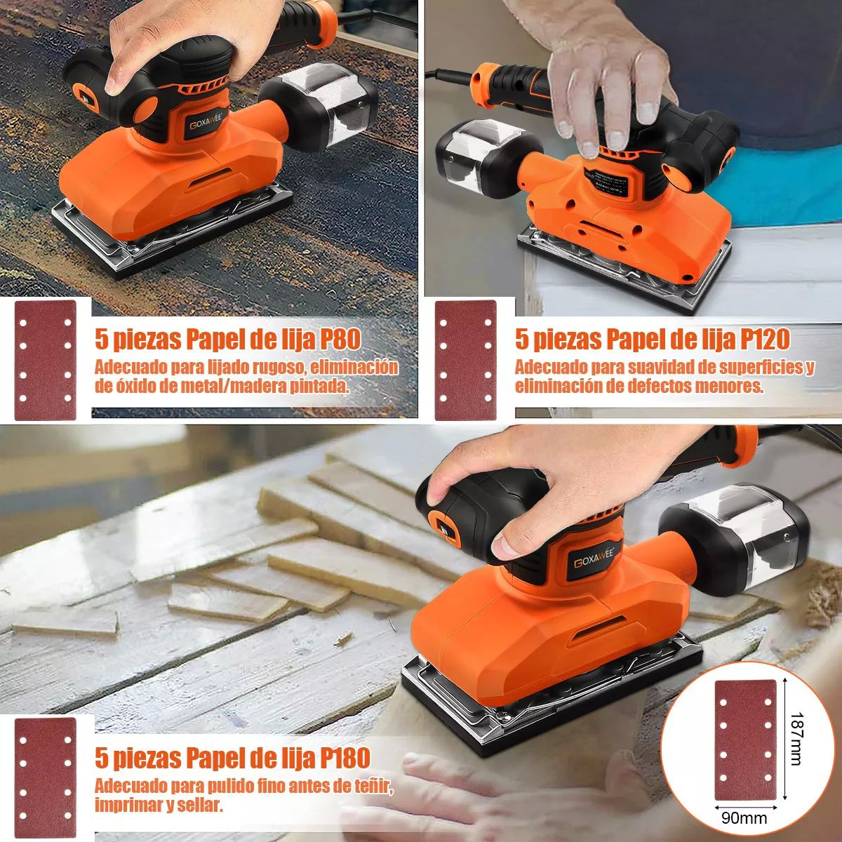 Lijadora Roto Orbital De Madera Goxawee 560w 90*187mm 