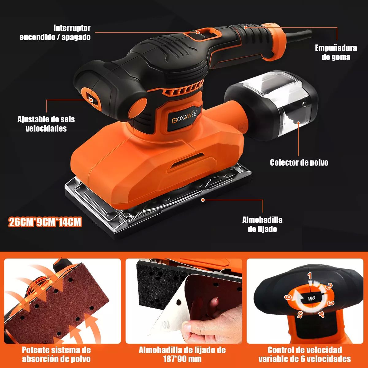 Lijadora Roto Orbital De Madera Goxawee 560w 90*187mm 