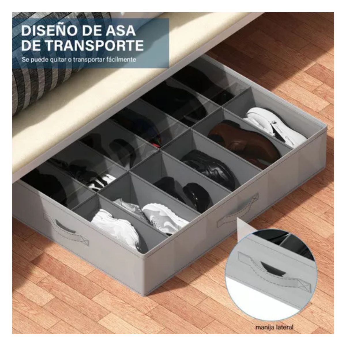 Zapatera Plegable Bajo Cama Para 12 Pares Guardar Espacio Gris