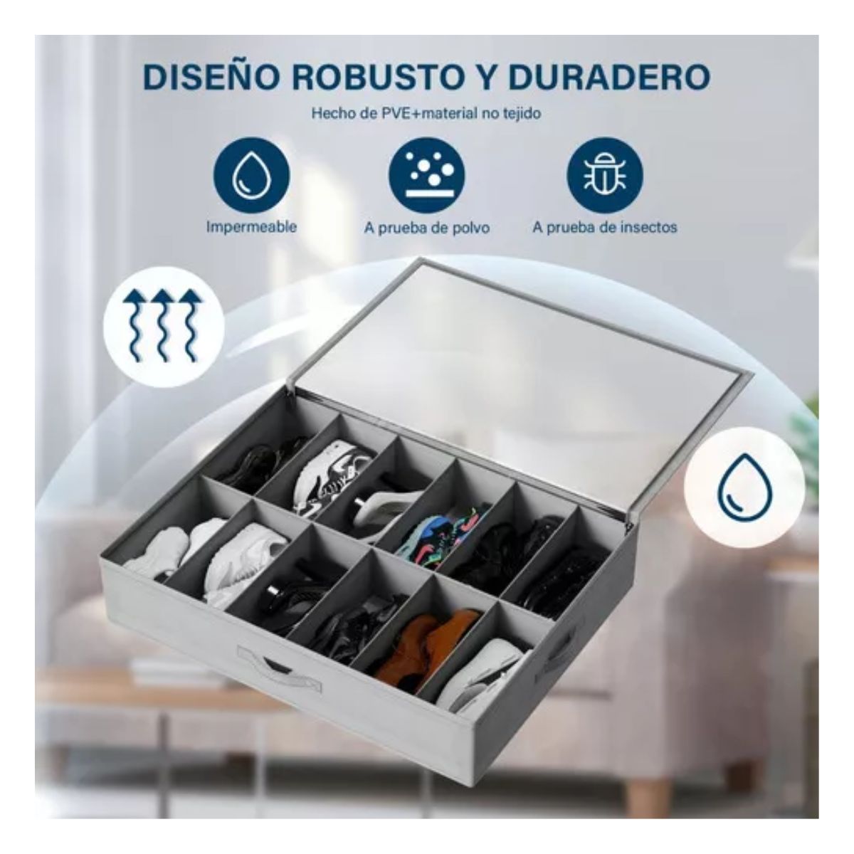Zapatera Plegable Bajo Cama Para 12 Pares Guardar Espacio Gris