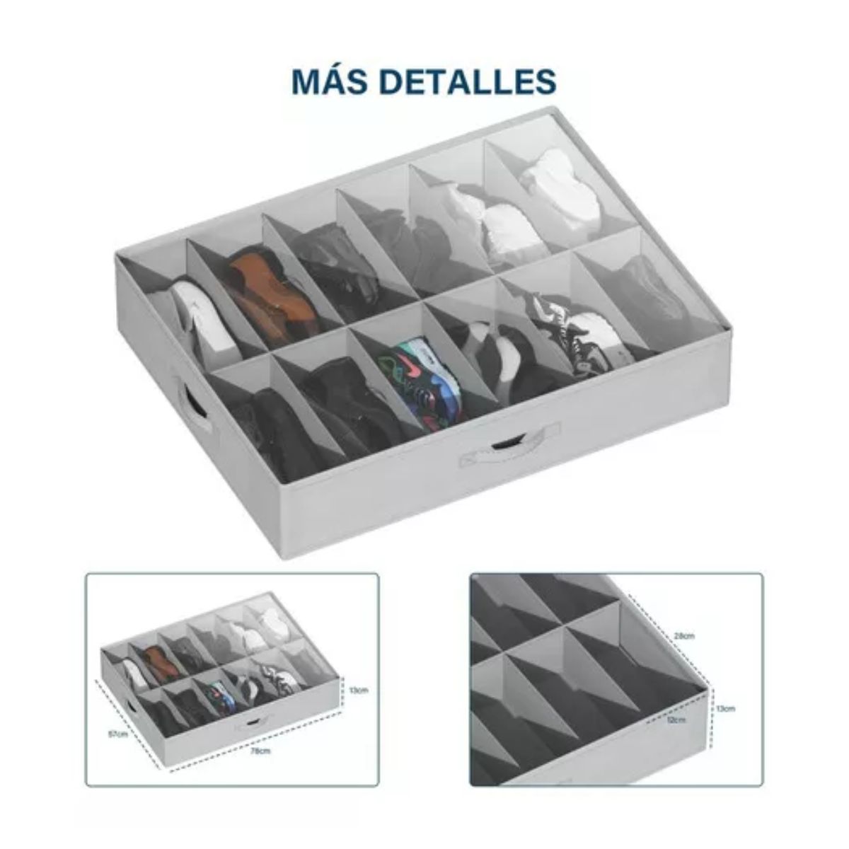 Zapatera Plegable Bajo Cama Para 12 Pares Guardar Espacio Gris