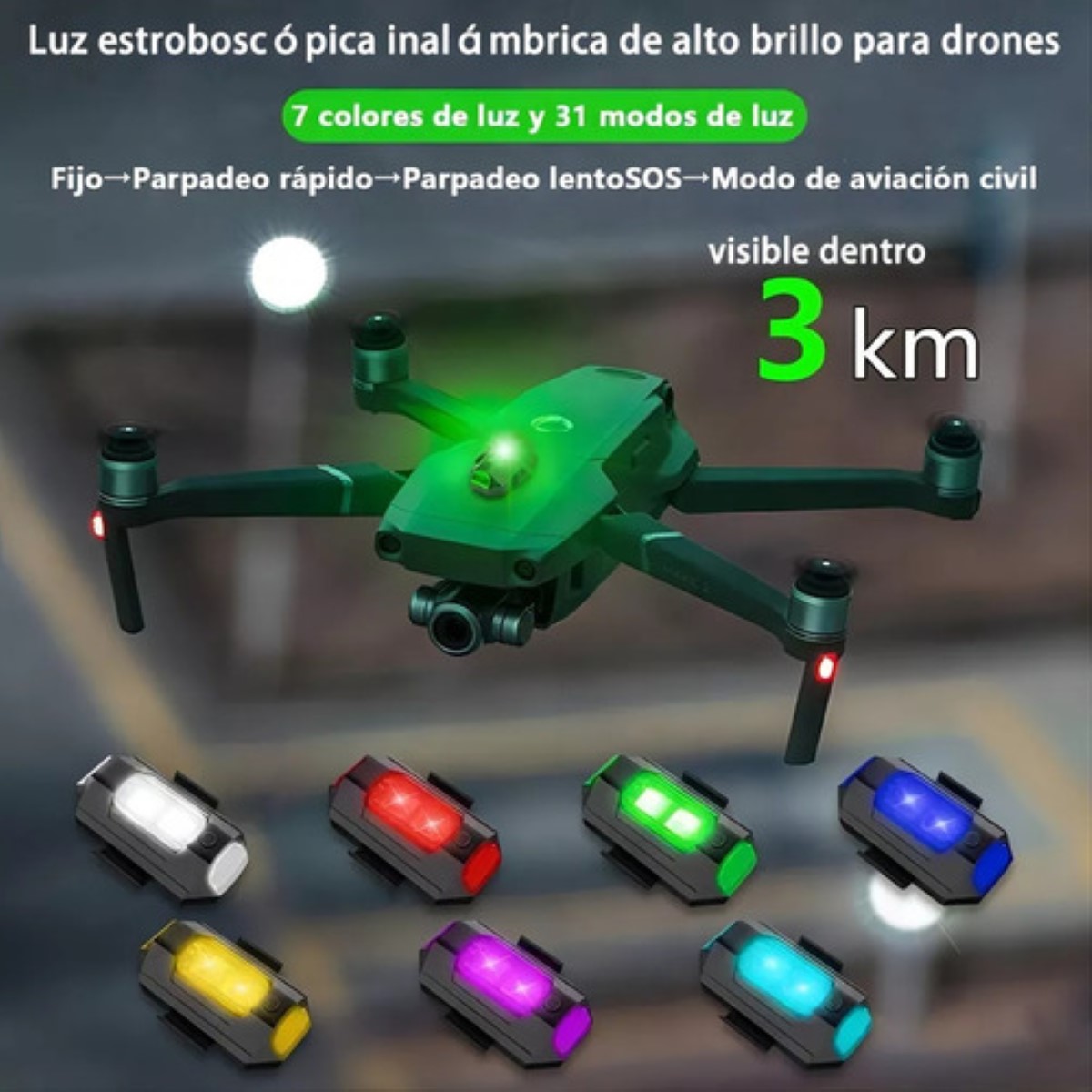 Mini Luz Led Estroboscópica Para Moto Dron,10 Pzs Negro