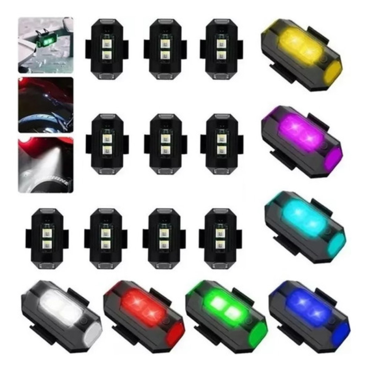 Mini Luz Led Estroboscópica Para Moto Dron,10 Pzs Negro