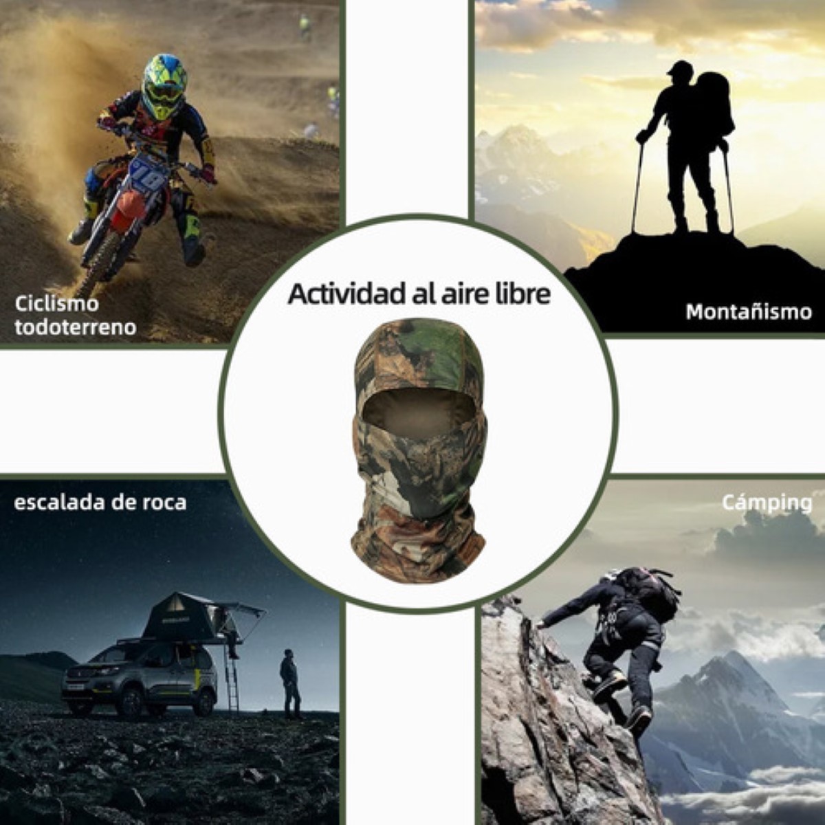 Pasamontañas Táctico Motocicleta Ciclismo 2 Pack vrde Militar