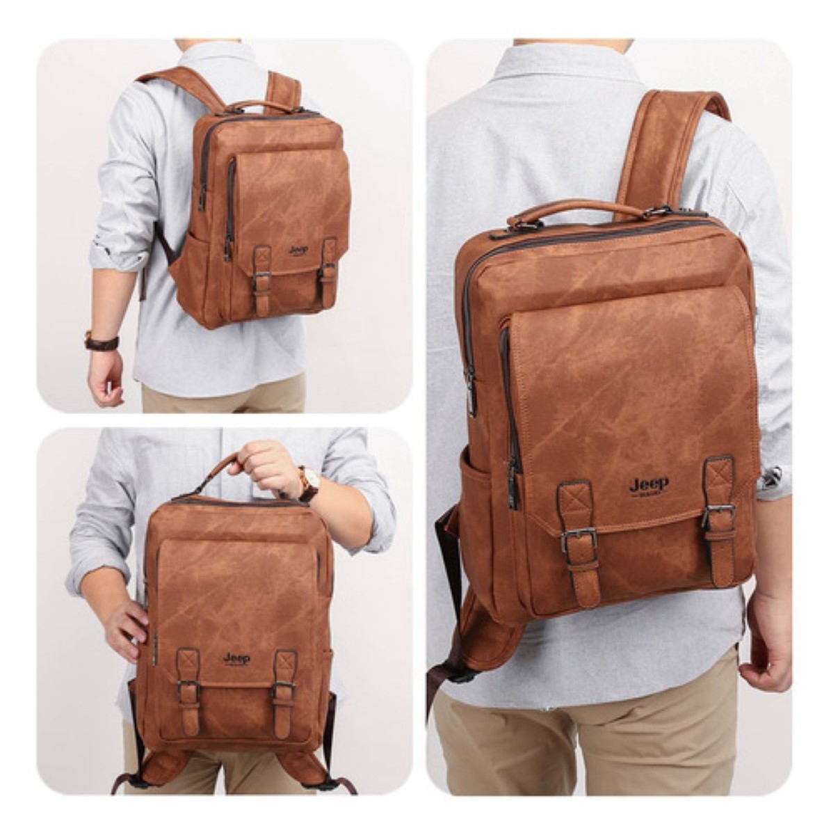 Mochila De Hombre Moda Impermeable Casual Mochila  Beige.