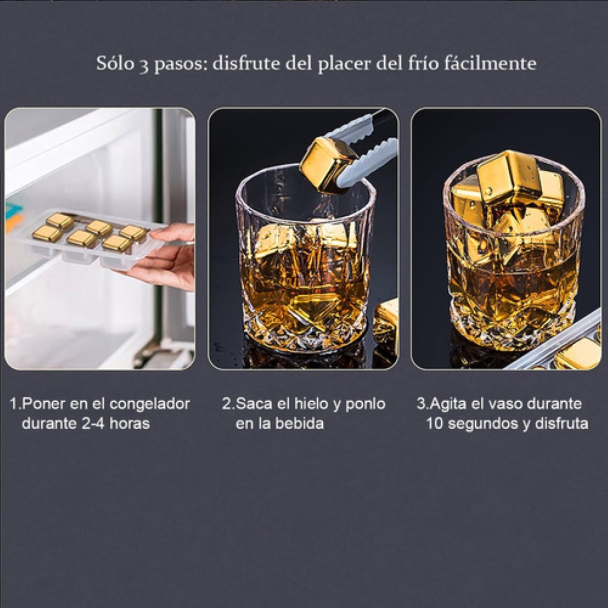 Cubos De Hielo Acero Inoxidable 8 Pzs, Hielos Reutilizables Dorado