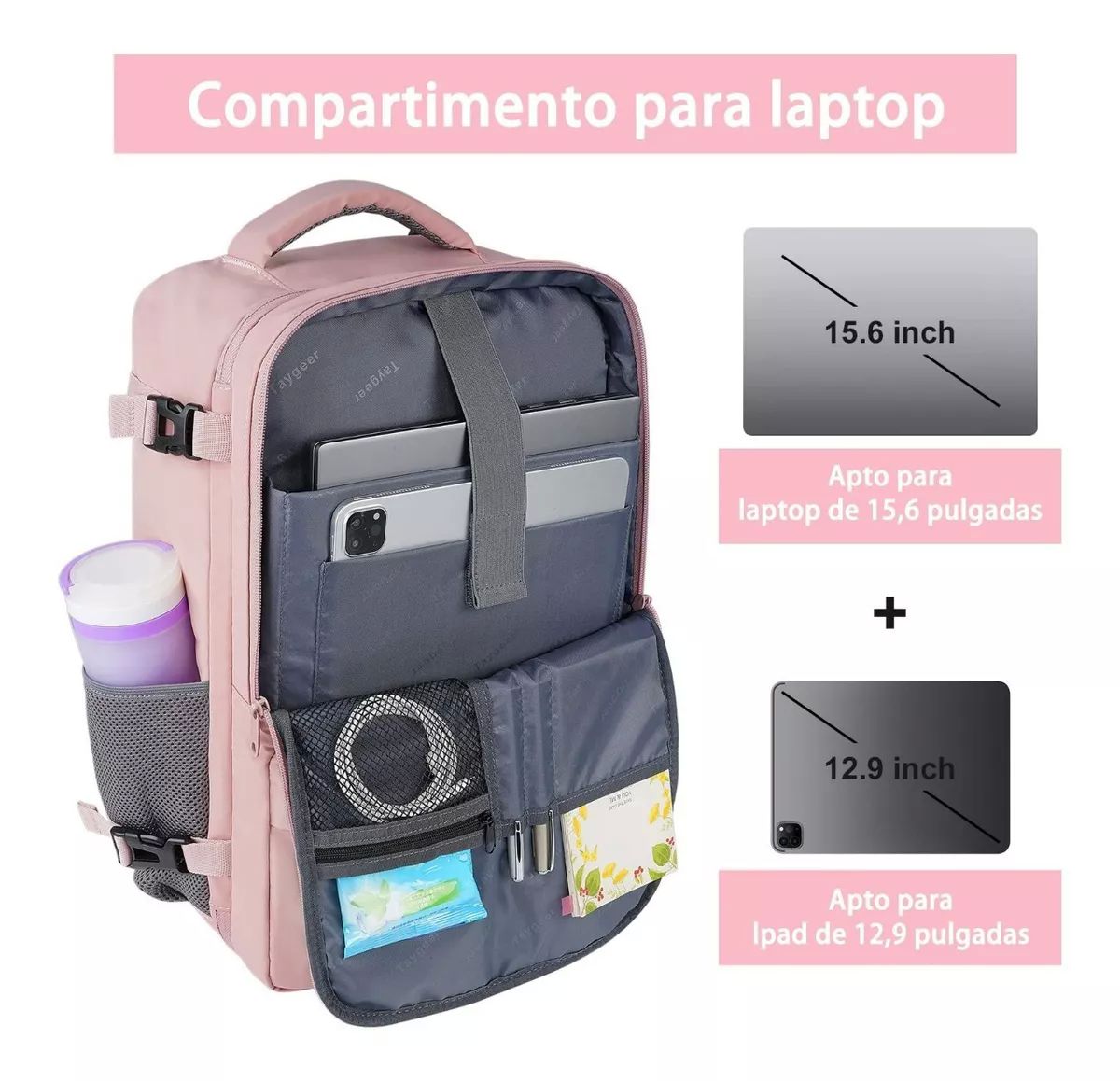 Mochila De Viaje Para Mujer, Aprobado Por Avión 10kg, Mochila Escolar Para Laptop De 15.6 Pulgadas, Mochila De Transporte Grande Espacio, Antirrobo