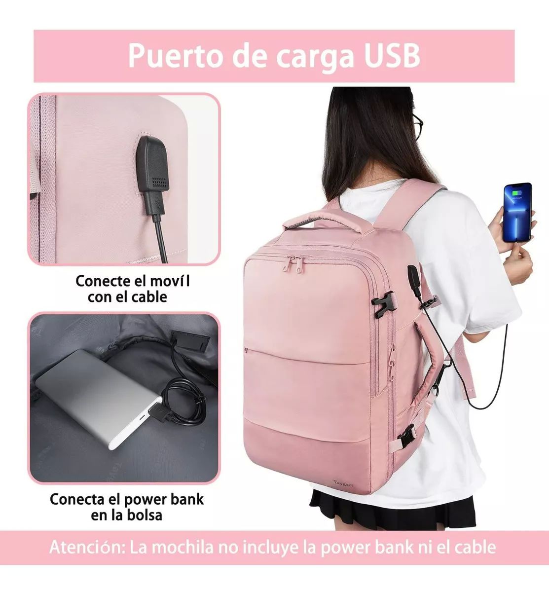 Mochila De Viaje Para Mujer, Aprobado Por Avión 10kg, Mochila Escolar Para Laptop De 15.6 Pulgadas, Mochila De Transporte Grande Espacio, Antirrobo