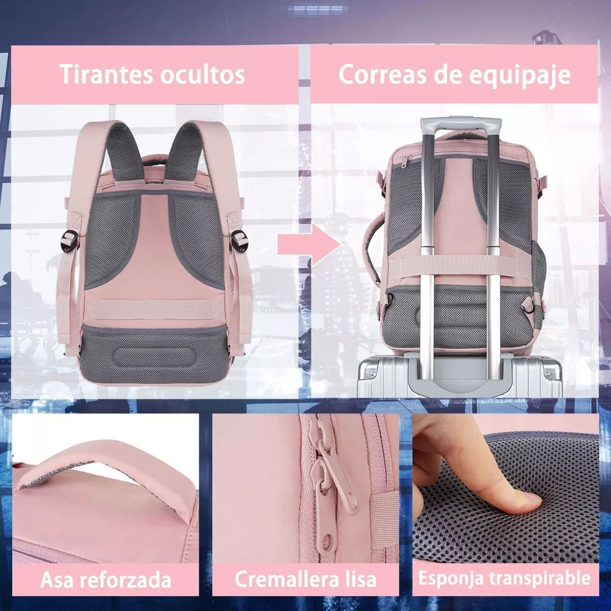Mochila De Viaje Para Mujer, Aprobado Por Avión 10kg, Mochila Escolar Para Laptop De 15.6 Pulgadas, Mochila De Transporte Grande Espacio, Antirrobo