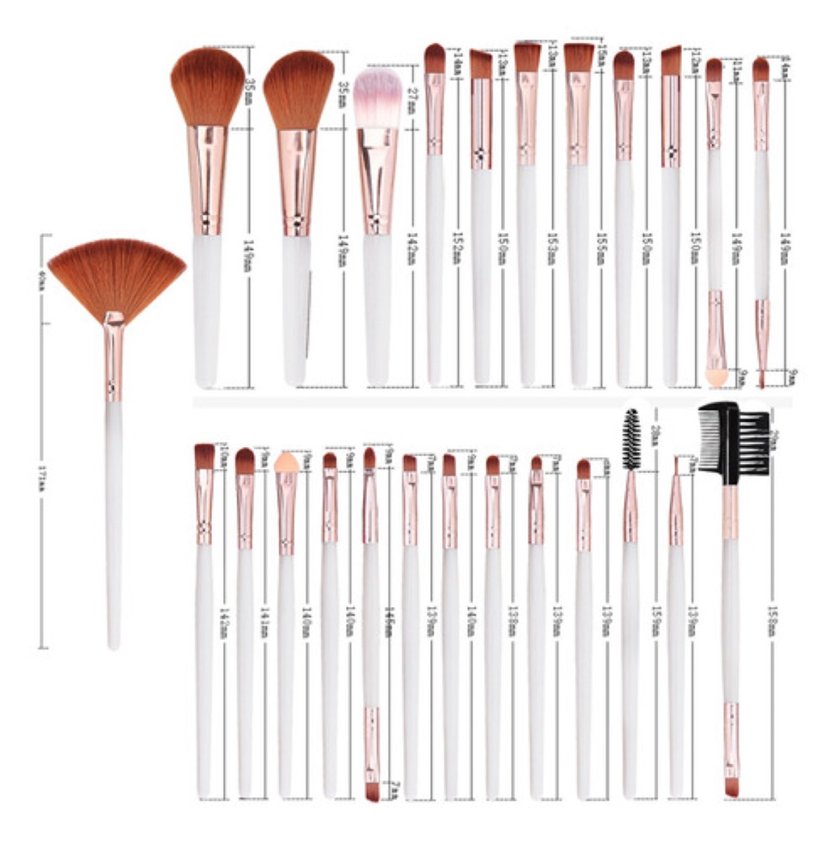 Kit De Brochas De Maquillaje Profesional, 25 Piezas Blanco